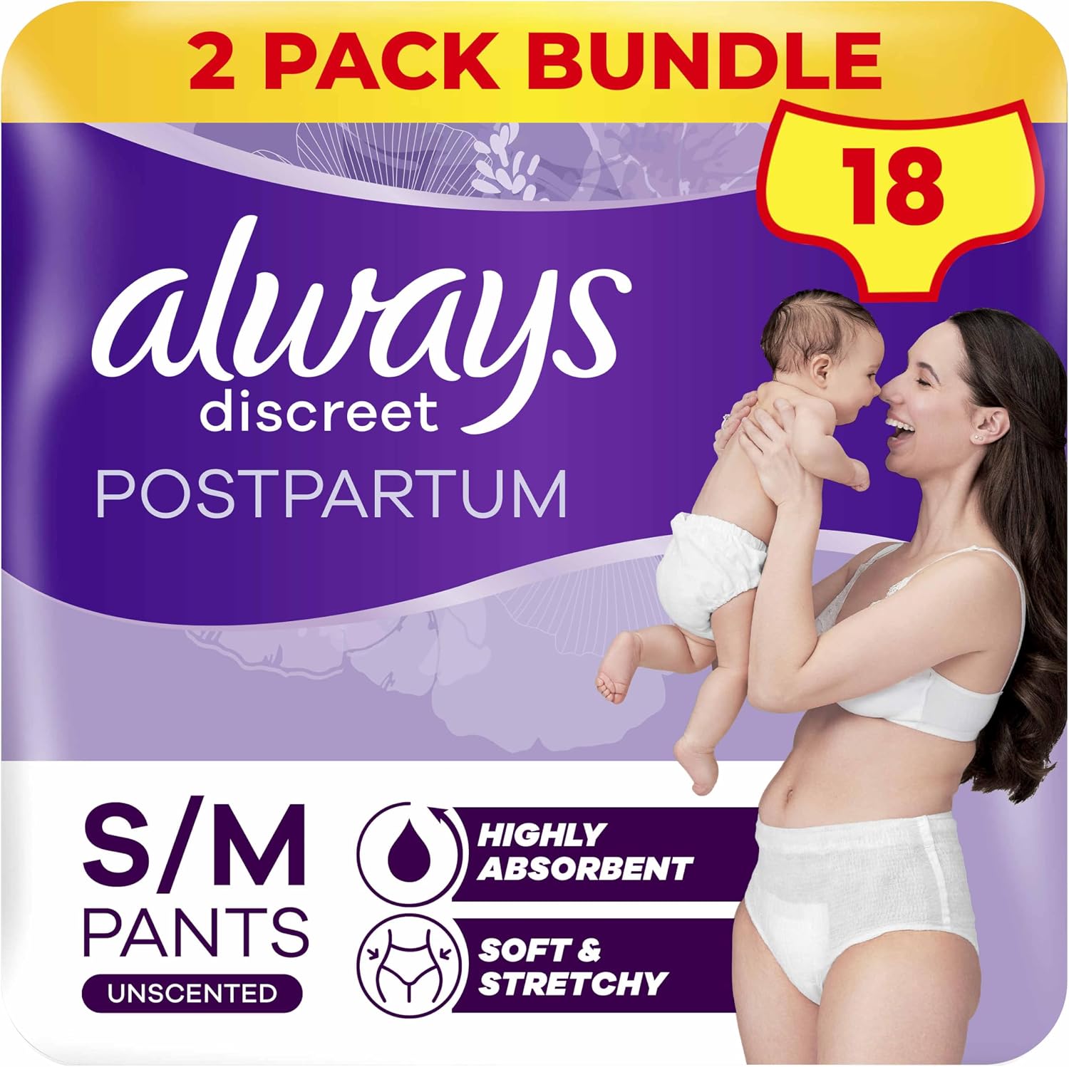 Discreet Post Partum Pants, Medium, Pack of 18