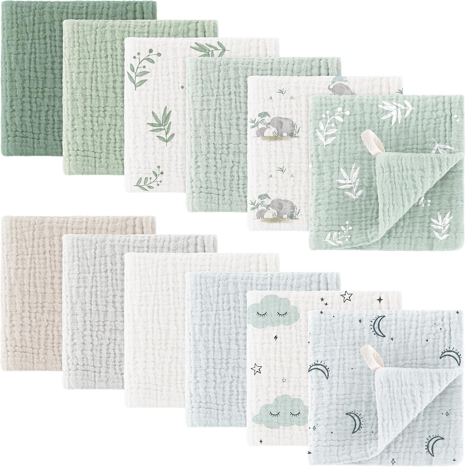 Muslin Squares, 100% Cotton Burp Cloths, Pack of 12
