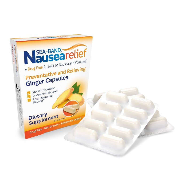 Travel & Motion Sickness Ginger Capsules, 20 Capsules